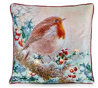 Premier Large Winter Robin Christmas Festive LED Light Up Cushion & Insert Approx 45cm x 45cm
