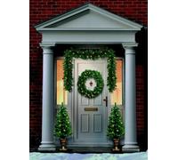 Christmas Light Up LED Door Set - Garland, Wreath and 2 Trees in Gold Pots