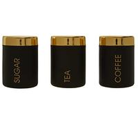 Premier Liberty Tea Coffee Sugar Canisters, Black Enamel, Gold Finish Lids - Set of 3