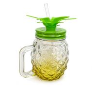 Premier Life Store Pineapple Glass Mason Jar Mug with Straw & Tropical Leaf Lid Decorative Drink Cup