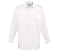 Premier Long Sleeve Pilot Shirt Men Epaulette Tabs Button Pockets Work Uniform