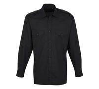 Premier Long Sleeve Pilot Shirt Men Epaulette Tabs Button Pockets Work Uniform