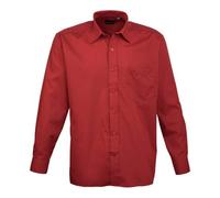 Premier Long Sleeve Poplin Shirt Burgundy Classic Fit Formal Work Shirt