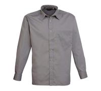 Premier Long Sleeve Poplin Shirt Dark Grey Classic Fit Formal Collar BSCI WRAP