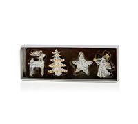Premier Luxury Glass Christmas Hanging Decorations - Set of 4 - Angel, Reindeer, Star, Tree Ornaments - 5cm Baubles
