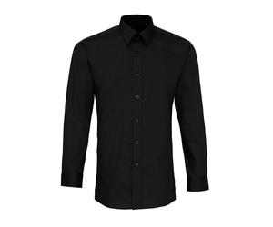 Premier Men's Colours Poplin Fitted Long-Sleeved Shirt in Black | Size: 17.5 in Premier Black 17.5 in