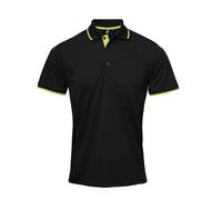 Premier Mens Coolchecker Contrast Pique Polo Shirt (Black/Lime Green) - Size Medium