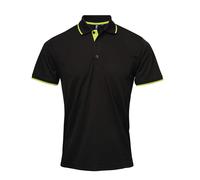 Premier Mens Coolchecker Contrast Pique Polo Shirt (Black/Lime) - Size 4XL