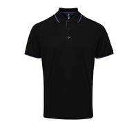 Premier Mens Coolchecker Contrast Pique Polo Shirt (Black/Purple) - Size Large