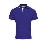 (L, Royal Blue/White) Premier Mens Coolchecker Contrast Pique Polo Shirt