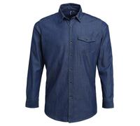 Premier Mens Denim Shirt Long Sleeve Jeans Stitch Smart Casual Collared Top