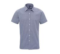 (XS, Navy/White) Premier Mens Gingham Cotton Short-Sleeved Shirt