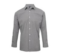 Premier Unisex Mens Gingham Long-Sleeved Shirt (Black/White) Cotton - Size Medium