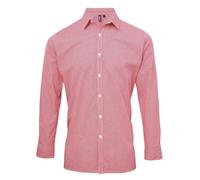 Premier Unisex Mens Gingham Long-Sleeved Shirt (Red/White) Cotton - Size X-Large