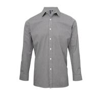 Premier Men's Gingham Micro Checked Long-Sleeved Shirt in Black | Size: 2XL Premier Black 2XL
