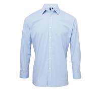 Premier Men's Gingham Micro Checked Long-Sleeved Shirt in Light Blue | Size: XL Premier Light Blue XL