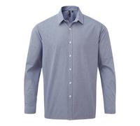Premier Men's Gingham Micro Checked Long-Sleeved Shirt in Navy | Size: Large Premier Navy L