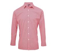 Premier Men's Gingham Micro Checked Long-Sleeved Shirt in Red | Size: XL Premier Red XL