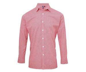 Premier Men's Gingham Micro Checked Long-Sleeved Shirt in Red | Size: XL Premier Red XL