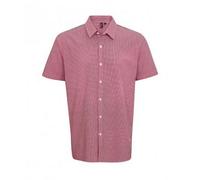 (M, Red/White) Premier Mens Gingham Short Sleeve Shirt