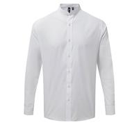 Premier Men's Grandad Collar Long-Sleeved Shirt in White | Size: Medium Premier White M