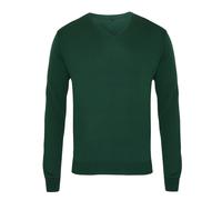 (XS, Bottle Green) Premier Mens Knitted Cotton Acrylic V Neck Sweatshirt