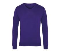 Premier Mens Knitted Cotton Acrylic V Neck Sweatshirt (Purple) - Size X-Large