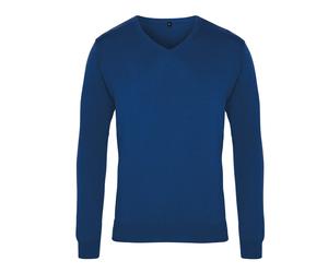 Premier Mens Knitted Cotton Acrylic V Neck Sweatshirt (Royal Blue) - Size 2XS