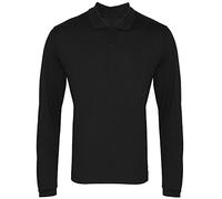 Premier Mens Long Sleeve Coolchecker Pique Polo Shirt (L) (Black)