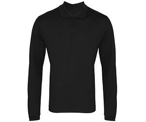 Premier Mens Long Sleeve Coolchecker Pique Polo Shirt (L) (Black)