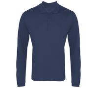 (M, Navy) Premier Mens Long Sleeve Coolchecker Pique Polo Shirt