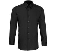 (17, Black) Premier Mens Long Sleeve Fitted Poplin Work Shirt