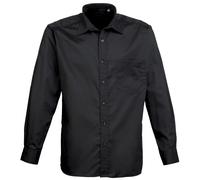 (17.5, Black) Premier Mens Premier Poplin Long-Sleeved Formal Shirt