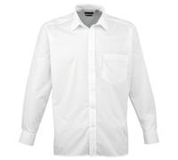 (18.5, White) Premier Mens Premier Poplin Long-Sleeved Formal Shirt