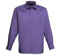 (18.5, Purple) Premier Mens Premier Poplin Long-Sleeved Formal Shirt