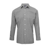 Premier Mens Long Sleeve Micro Gingham Check Cotton Poplin Shirt Office Casual