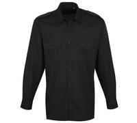 (15, Black) Premier Mens Long Sleeve Pilot Plain Work Shirt