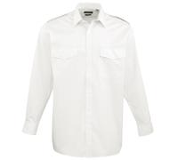 (19, White) Premier Mens Long Sleeve Pilot Plain Work Shirt