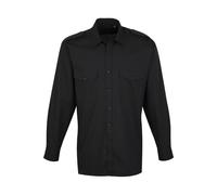 Premier Men's Long Sleeve Pilot Plain Work Shirt in Black Premier Black One Size