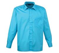 Premier Mens Long Sleeve Poplin Shirt Turquoise 16
