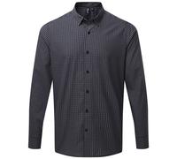 (M, Steel/Black) Premier Mens Maxton Checked Long-Sleeved Shirt