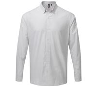 (M, Silver/White) Premier Mens Maxton Checked Long-Sleeved Shirt