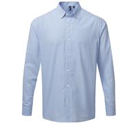 (XL, Light Blue/White) Premier Mens Maxton Checked Long-Sleeved Shirt