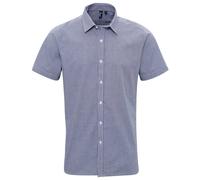 Premier Men's Micro Gingham Check Cotton Short-Sleeved Shirt in Navy | Size: XS Premier Navy XS