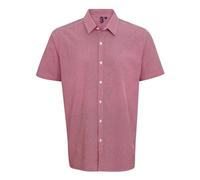 Premier Men's Micro Gingham Check Cotton Short-Sleeved Shirt in Red | Size: Small Premier Red S