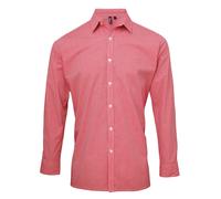 (2XL, Red/White) Premier Mens Microcheck Long Sleeve Shirt