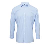 Premier Men's Microcheck Long Sleeve Shirt in Light Blue | Size: Small Premier Light Blue S