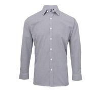 Premier Mens Microcheck Long Sleeve Shirt (Navy/White) Cotton - Size X-Large