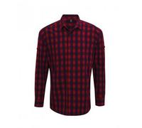 Premier Men's Mulligan Check Long Sleeve Shirt in Red | Size: Medium Premier Red M