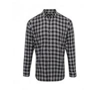 Premier Mens Mulligan Check Long Sleeve Shirt (Steel/Black) - Blue/Dark Grey Cotton - Size Small